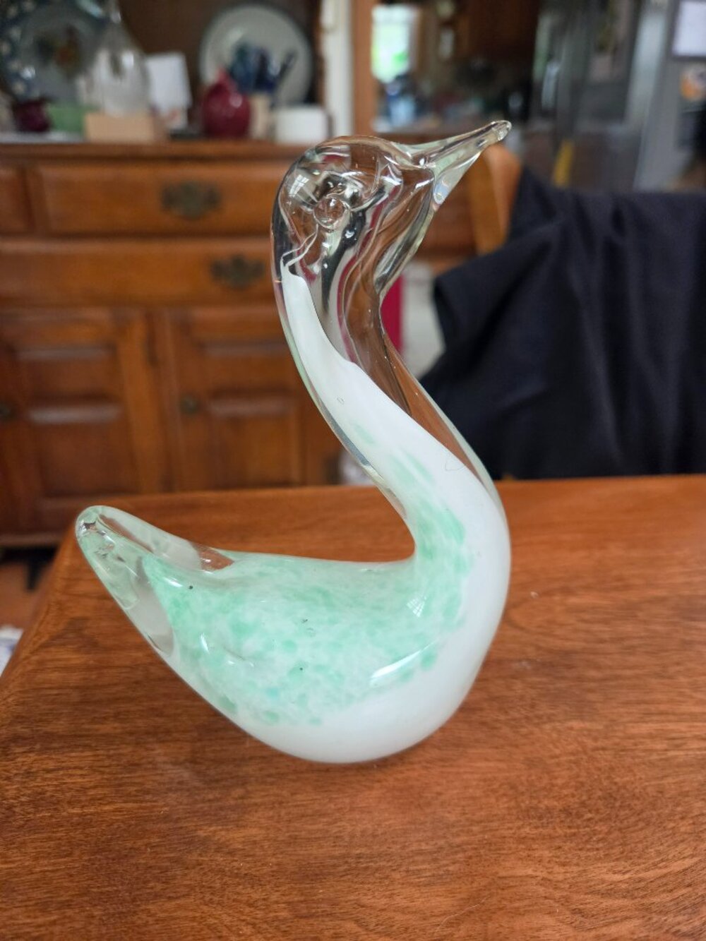 vintage Murano art glass swan accented by green speckling